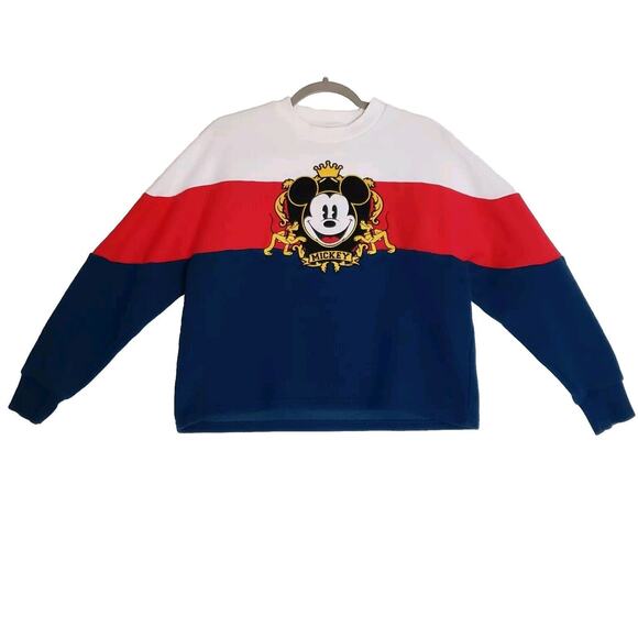 Mickey Mouse Disney Womens Pullover Sweatshirt Blue Red Color Block Regal Crew M - Picture 8 of 8